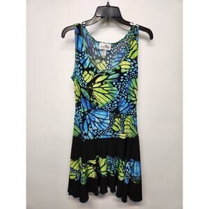 Vintage Joseph Ribkoff Sleeveless Butterfly Print Tunic Dress, Sz 8, Blue/Green
